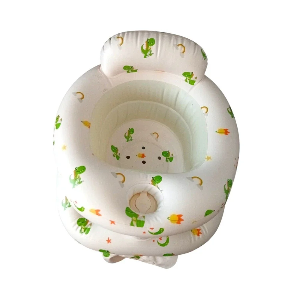 Inflatable Baby Support Seat - White with Green Dinosaur Print